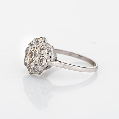 Bague 50 Art déco - Bague cluster halo en or blanc 14 carats et diamants 1,70 ct 58 Facettes G12656
