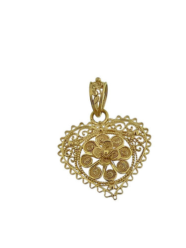 Pendentif traditionnel portugais cœur en or jaune 19 carats 58 Facettes P1831D