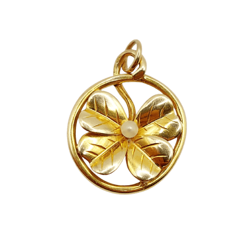 Pendentif Art nouveau en or 18k, trèfle et perle 58 Facettes A07583