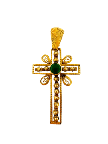 Croix portugaise Art déco - Pendentif en or jaune et émeraude 58 Facettes P1622D