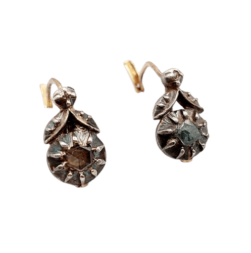 Dormeuses victoriennes - Boucles d'oreilles en or rose, argent et diamants 58 Facettes A07593