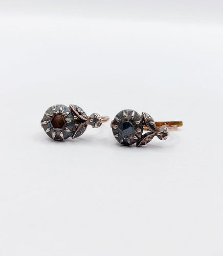 Dormeuses victoriennes - Boucles d'oreilles en or rose, argent et diamants 58 Facettes A07593