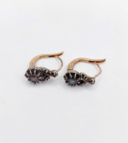Dormeuses victoriennes - Boucles d'oreilles en or rose, argent et diamants 58 Facettes A07593
