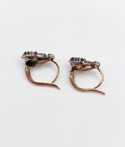 Dormeuses victoriennes - Boucles d'oreilles en or rose, argent et diamants 58 Facettes A07593