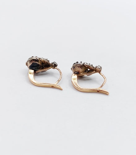 Dormeuses victoriennes - Boucles d'oreilles en or rose, argent et diamants 58 Facettes A07593