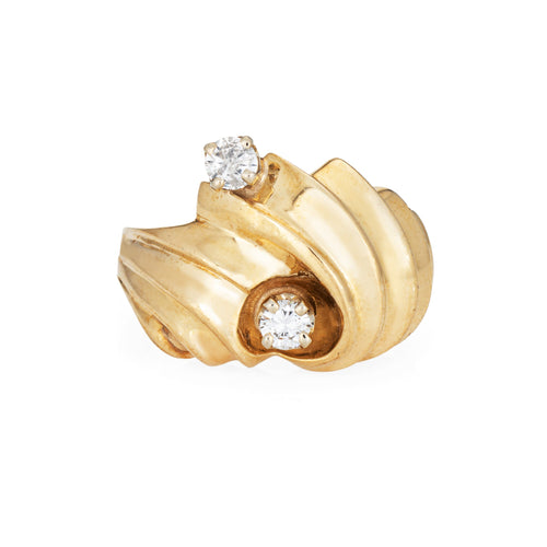 Bague 52 Bague cocktail vintage - dôme ajouré en or jaune 14 carats et diamants 58 Facettes G13622