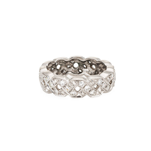 Bague 51 Art déco - Bague bandeau tressée en platine 900 et diamants 58 Facettes G13716