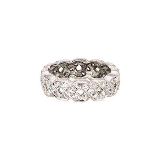 Bague 51 Art déco - Bague bandeau tressée en platine 900 et diamants 58 Facettes G13716