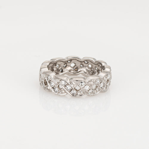 Bague 51 Art déco - Bague bandeau tressée en platine 900 et diamants 58 Facettes G13716