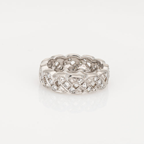 Bague 51 Art déco - Bague bandeau tressée en platine 900 et diamants 58 Facettes G13716