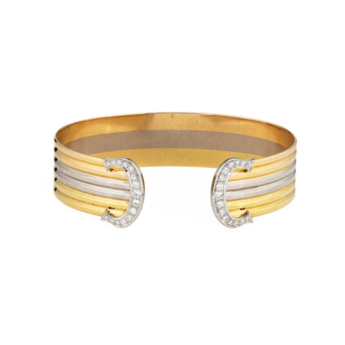 Bracelet Cartier C de Cartier - Bracelet manchette Double C en or tricolore 18k et diamants 58 Facettes G13728