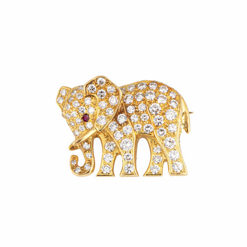 Broche Cartier - Broche éléphant vintage en or jaune 18 carats et diamants 58 Facettes G13738