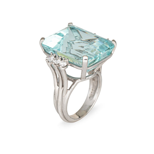 Bague 53 Bague cocktail aigue-marine 27 ct en or blanc 14k et diamants 58 Facettes G13870