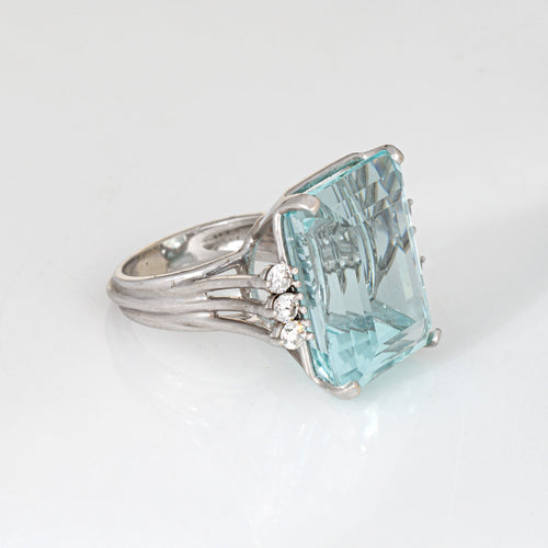 Bague 53 Bague cocktail aigue-marine 27 ct en or blanc 14k et diamants 58 Facettes G13870