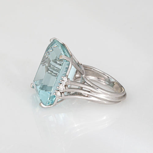 Bague 53 Bague cocktail aigue-marine 27 ct en or blanc 14k et diamants 58 Facettes G13870
