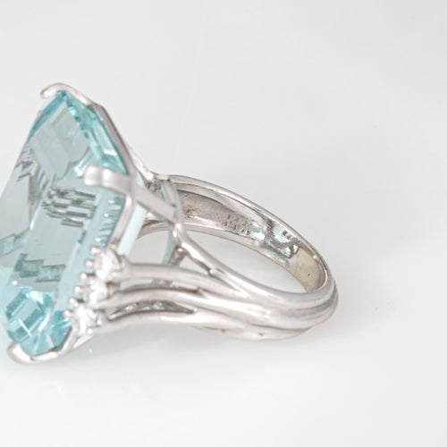 Bague 53 Bague cocktail aigue-marine 27 ct en or blanc 14k et diamants 58 Facettes G13870