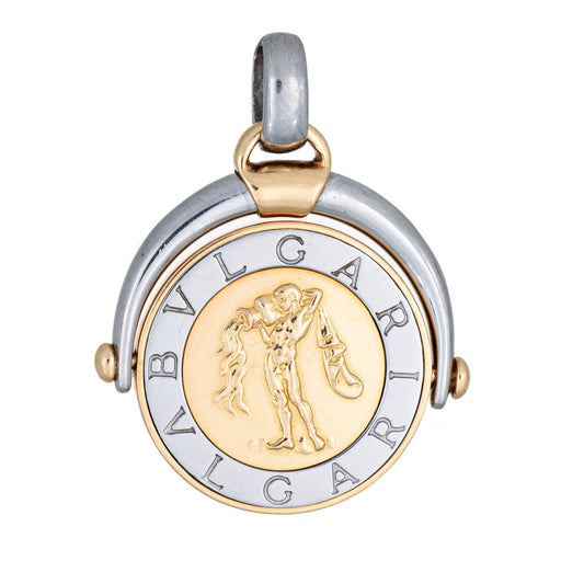 Pendentif Bulgari Zodiac Tondo - Pendentif Verseau vintage en or jaune 18k et acier 58 Facettes G13869