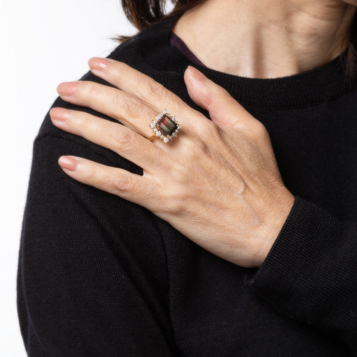 Bague 54 Bague vintage - Tourmaline bicolore 5,60 ct et diamants en or jaune 14k 58 Facettes G13862