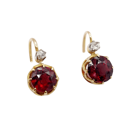 Traviesas antigüedades - Pendientes de oro de 18k, granates y diamantes 