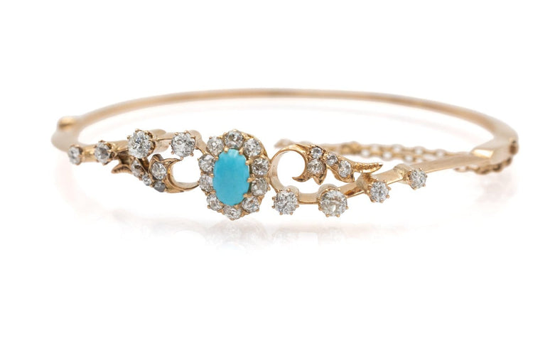 Bracelet ancien - Or 14 carats, diamants et turquoise 58 Facettes 13495