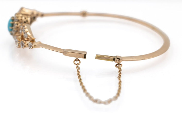 Bracelet ancien - Or 14 carats, diamants et turquoise 58 Facettes 13495
