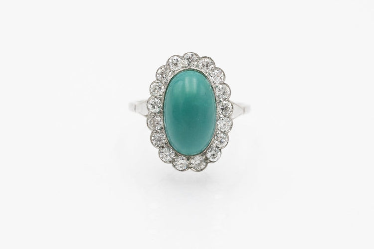 Bague 55 Bague en platine avec turquoise et diamants 58 Facettes 12386A