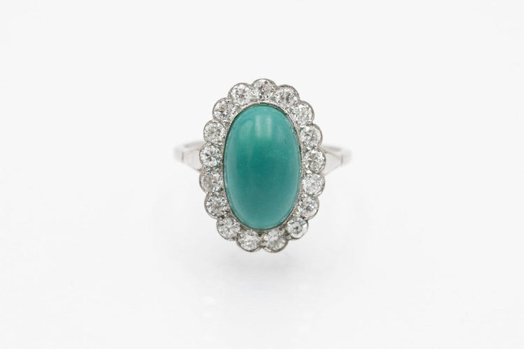 Bague 55 Bague en platine avec turquoise et diamants 58 Facettes 12386A