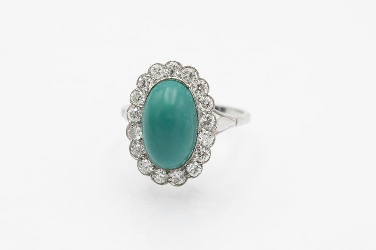 Bague 55 Bague en platine avec turquoise et diamants 58 Facettes 12386A