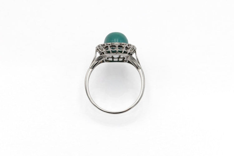 Bague 55 Bague en platine avec turquoise et diamants 58 Facettes 12386A