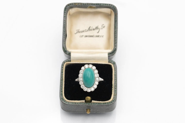 Bague 55 Bague en platine avec turquoise et diamants 58 Facettes 12386A