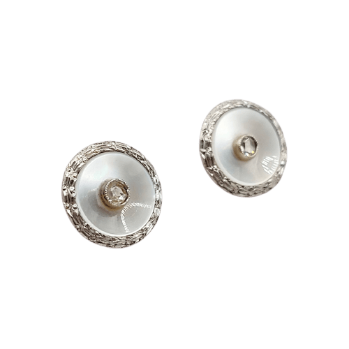 Knoflíčky do límce Art Deco ze 18k zlata, Platina, perleti a diamantu 