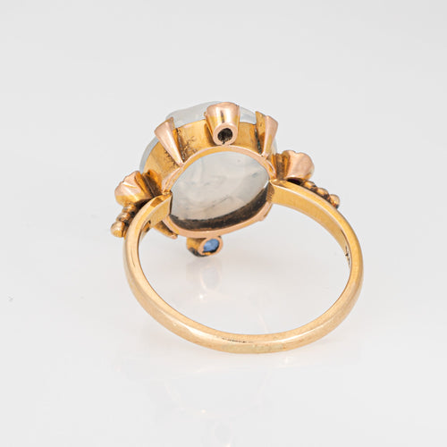 Bague 54 Bague victorienne « Man in the Moon » en or jaune 14k, pierre de lune 58 Facettes G13683