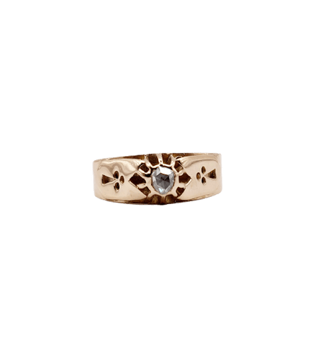 Bague jonc bombé antique en or 14k et diamant taille rose