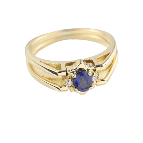 Omkeerbare ring in 18K geelgoud met saffier en diamanten 