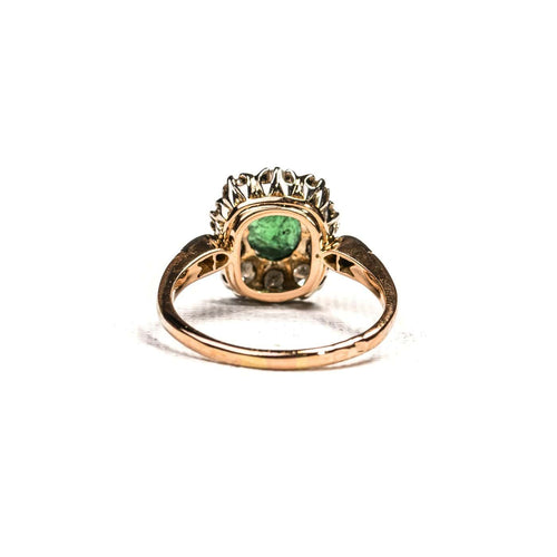Bague 58 Bague marguerite ovale en or rose, platine, émeraude et diamants 58 Facettes LMB-386