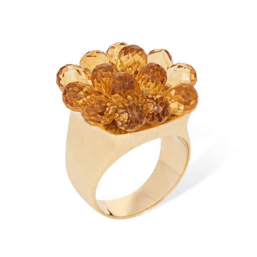Bague 54 Bague cocktail fleur articulée en or jaune 14k et citrines briolette 58 Facettes G13887