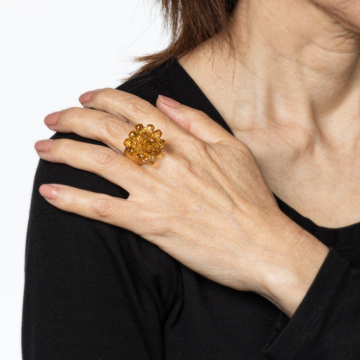 Bague 54 Bague cocktail fleur articulée en or jaune 14k et citrines briolette 58 Facettes G13887