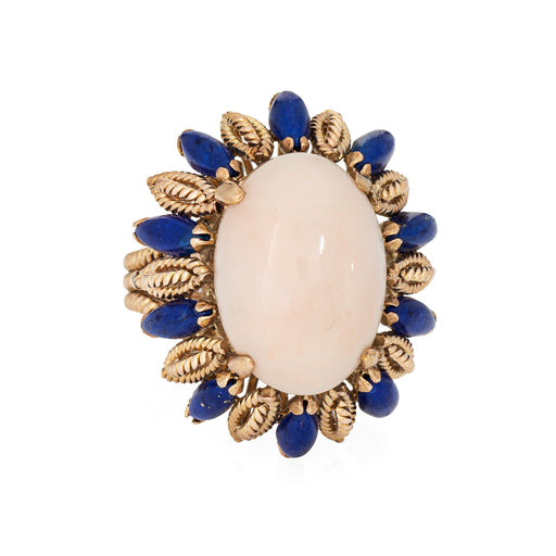 Bague 56 Bague cocktail vintage années 1960 en or jaune 14 carats corail et lapis-lazuli 58 Facettes G13908