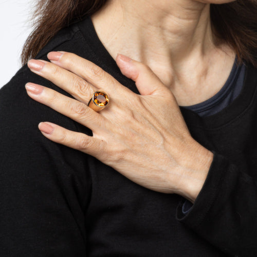 Bague 57 Bague chevalière vintage à citrine Madère 6 ct en or jaune 14k 58 Facettes G13952