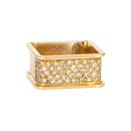 Bague 58 Bague bandeau carrée des années 1970 en or jaune 14k et diamants 58 Facettes G13949