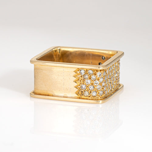 Bague 58 Bague bandeau carrée des années 1970 en or jaune 14k et diamants 58 Facettes G13949