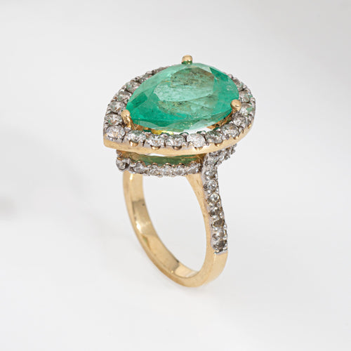 Bague 56 Bague cocktail vintage émeraude et diamants en or jaune 14 carats 58 Facettes G13927