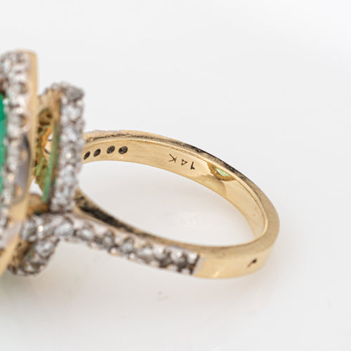 Bague 56 Bague cocktail vintage émeraude et diamants en or jaune 14 carats 58 Facettes G13927