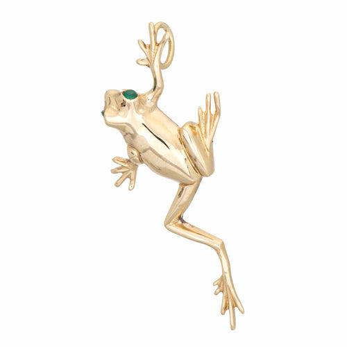 Pendentif Pendentif grenouille vintage en or jaune 14 carats, yeux émeraude 58 Facettes G13982