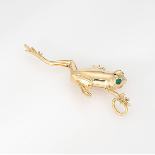 Pendentif Pendentif grenouille vintage en or jaune 14 carats, yeux émeraude 58 Facettes G13982
