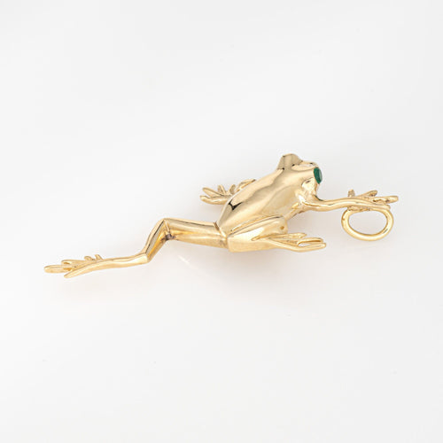 Pendentif Pendentif grenouille vintage en or jaune 14 carats, yeux émeraude 58 Facettes G13982