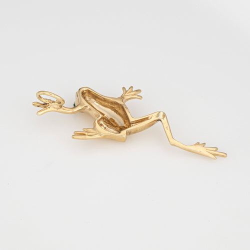 Pendentif Pendentif grenouille vintage en or jaune 14 carats, yeux émeraude 58 Facettes G13982