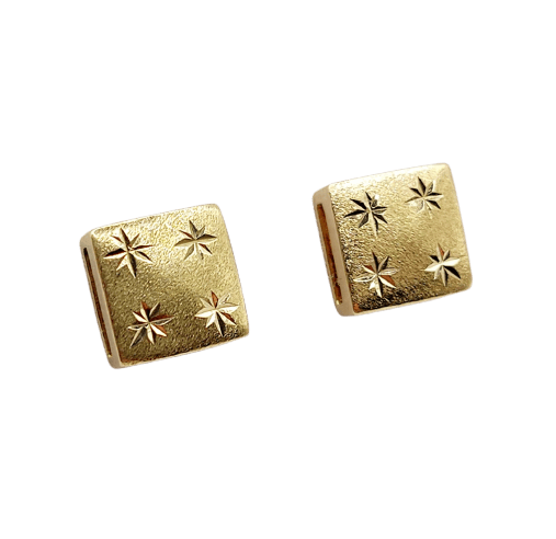 Vintage 18K gold stud earrings with chiseled Stars 