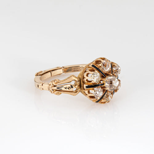 Bague Bague victorienne ancienne en or jaune 14k et diamants 1,50 ct 58 Facettes G13722