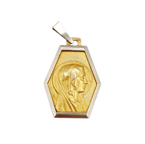 宗教奖章 Art Deco 18k 金 圣母玛利亚 玛丽 